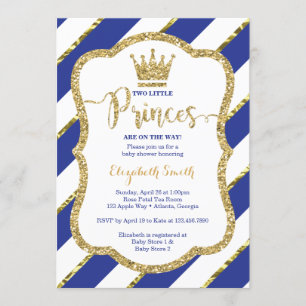 Twin Little Princes Shower Inbjudan, Faux Glitter Inbjudningar