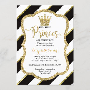 Twin Little Princes Shower Inbjudan, Faux Glitter Inbjudningar