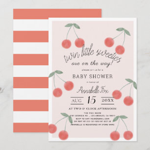 Twin Little Sweets Cherries Rosa Baby Shower Inbjudningar