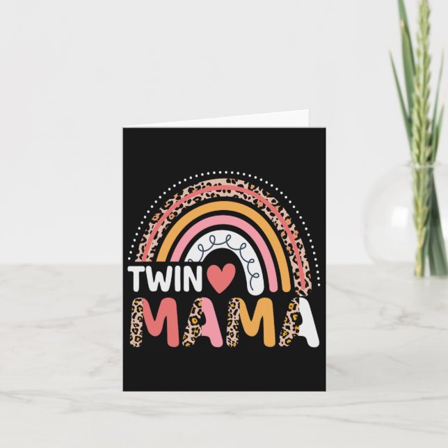 Twin Mamma Funny Leopard Rainbow New Mo Kort (Framsida)