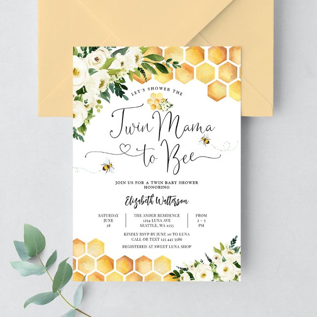 TWIN Mamma till Bee Könsneutrala Baby Shower Inbjudningar (Skapare uppladdad)
