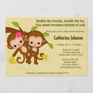 TWIN Monkeys Baby Shower-inbjudningar BOY GIRL Inbjudningar