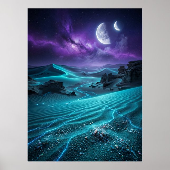 Twin Moon Alien Desert Glow Poster (Framsidan)