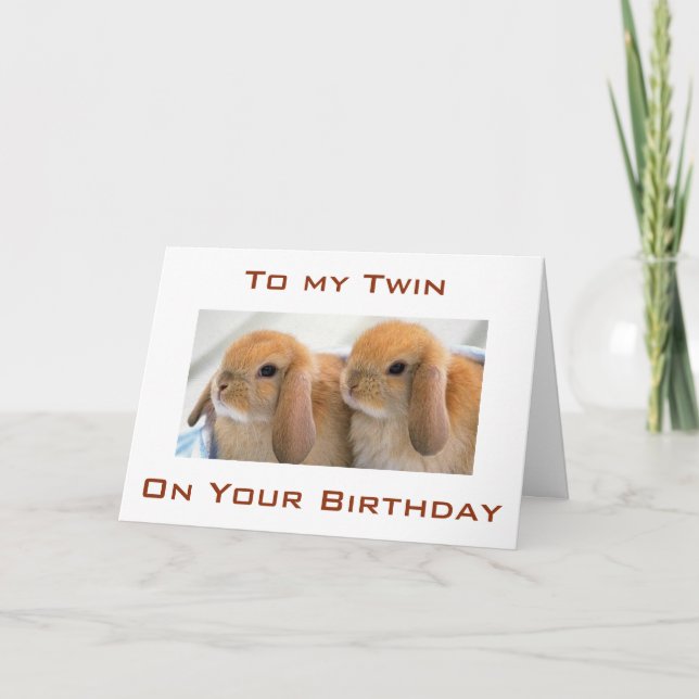 "TWIN ÖNSKEMÅL" MED "TWIN BUNNIES" FÖR BIRTHDAY KORT (Framsida)