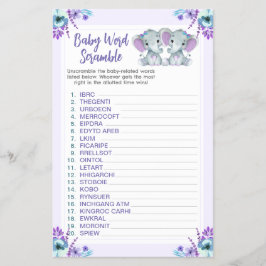 Twin Ord Scramble Game Elephants Lila Teal Flygblad