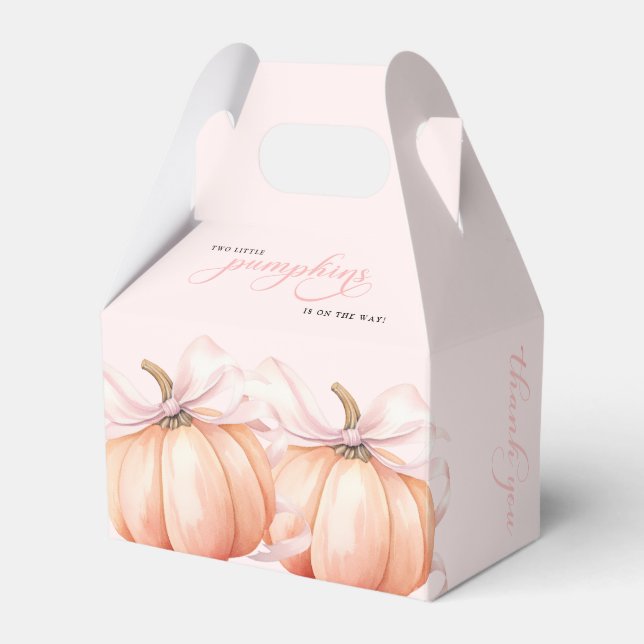 TWIN Pink Bow Pumpkin Baby Shower Favor Box Presentaskar (Framsidan Sidan)