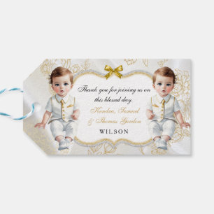 Twin Pojke Baptism Communion Bible Kor Presentetikett