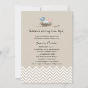 Twin Pojke Birds Nest Baby Shower Inbjudningar