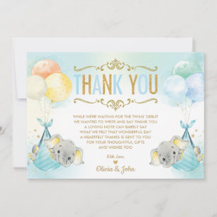 Twin Pojke Elephant Baby Shower Sprinkle Tack Kort