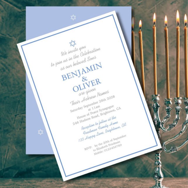 Twin Pojke Jewish Naming Ceremony Hebrew Inbjudningar (Skapare uppladdad)
