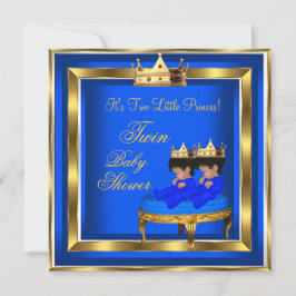 Twin Prince Baby Shower Royal Blue Guld Boy Krona Inbjudningar
