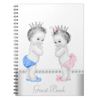 Twin Prince och Princess Baby Shower Guest Bok