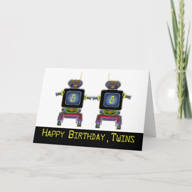 Twin Robot Birthday 8-åring Kort (Framsida)