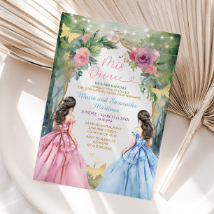 Twin Rosa Blue Dress Blommigt Princess Mis Quince Inbjudningar