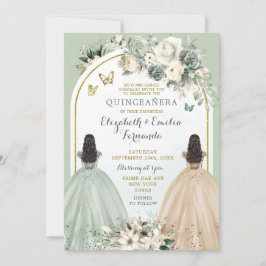 Twin Sage Grönt och Ivory Quinceañera Princesses Inbjudningar