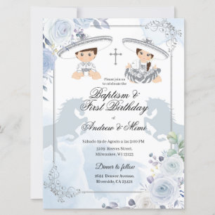 Twin Silver Baptism och födelsedagseftermiddagen i Inbjudningar
