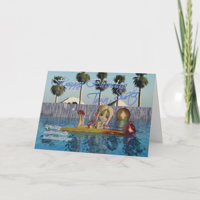 Twin Sister Birthday Card, Moonies Cutie Paj bassä Kort (Framsida)