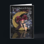 Twin Sister Magic Birthday söt lilla måne fair Kort<br><div class="desc">Twin Sister Magic Birthday,  söt liten måne-älva vid månsjön</div>