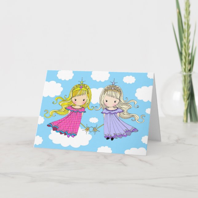 Twin Sisters Birthday Card Fairy Princess Kort (Framsida)
