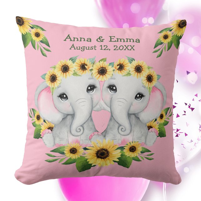 Twin Solros Baby Elephant Girls Kudde (Skapare uppladdad)