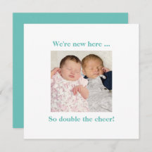 Twin Spädbarn Teal Photo Contemporary Birth Announ