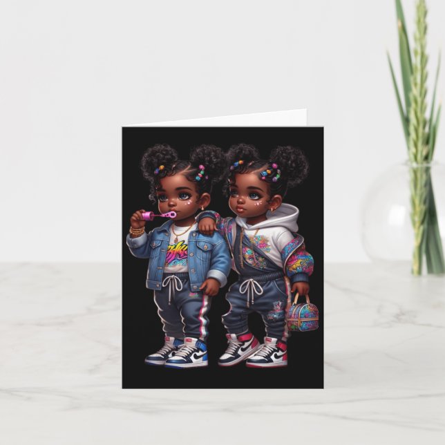 Twin Stars Shining Black Girl Power Kort (Framsida)
