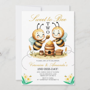 Twin Sweet to Bebi 2nd Birthday Party Daisy Inbjudningar