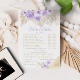 Twin Trivia Game Pampas Lavender Boho Baby Shower Inbjudningar