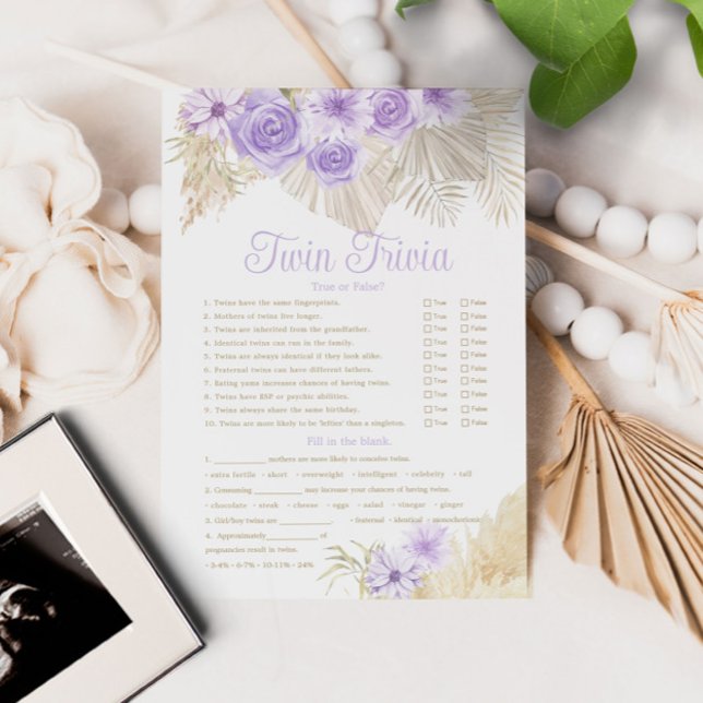 Twin Trivia Game Pampas Lavender Boho Baby Shower Inbjudningar (Skapare uppladdad)