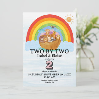 TWIN Two by Two Noah's Ark Girl Birthday Invite Inbjudningar