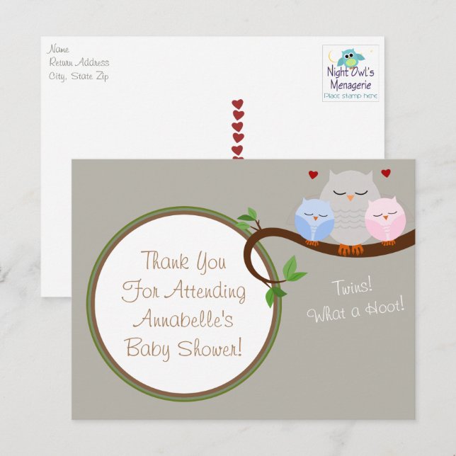 Twin Uggla Boy & Girl Tack Postcard Vykort (Fram/baksida)