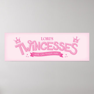 Twincess Twin Girl Baby Shower Poster (Rosa)