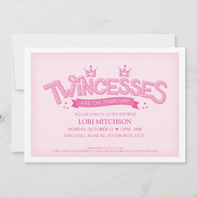 Twincess Twin Girls Baby Shower-inbjudan (Rosa) Inbjudningar (Framsida)