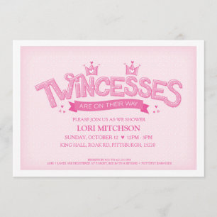 Twincess Twin Girls Baby Shower-inbjudan (Rosa) Inbjudningar