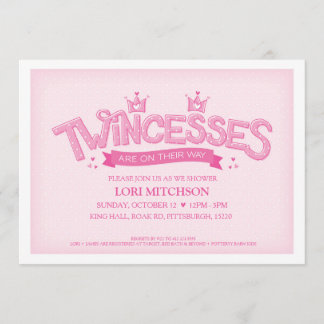 Twincess Twin Girls Baby Shower-inbjudan (Rosa) Inbjudningar