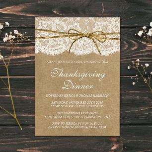 Twine Bow On Kraft & Snöre Thanksgiving Dinner Inbjudningar