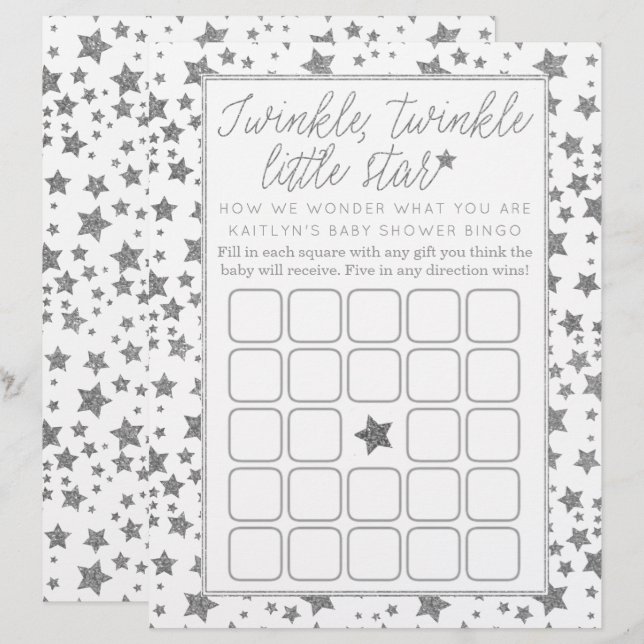 Twink, Twinkle Little Star Baby Shower Bingo (Fram/baksida)