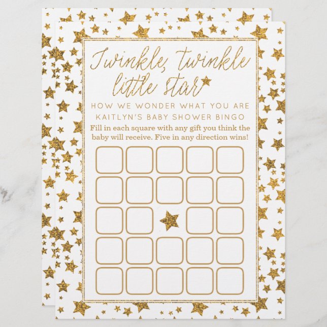 Twink, Twinkle Little Star Baby Shower Bingo (Fram/baksida)