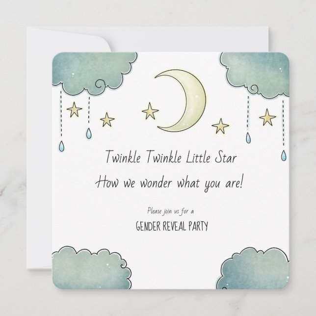 Twinke Twinkle Star Gender Reveal babydusch Inbjudningar (Framsida)