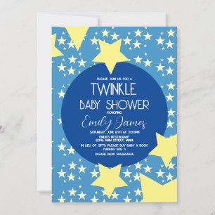Twinkle Baby Shower Gul Stjärna Blå Bakgrund Inbjudningar