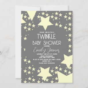 Twinkle Baby Shower Gul Stjärna Grå Bakgrund Inbjudningar