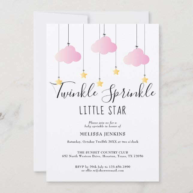Twinkle Baby Sprinkle Rosa Rustic Allt i ett Inbjudningar (Framsida)