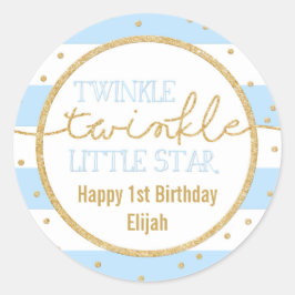 Twinkle Blue och Guld Birthday Sticker Runt Klistermärke