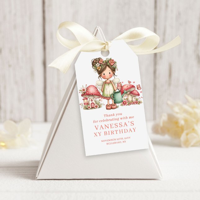 Twinkle Fairies 1-årsdag Rosa Blommig Presentgåva Presentetikett (Twinkle Fairy 1st Birthday Pink Floral Favor Gift Tags)