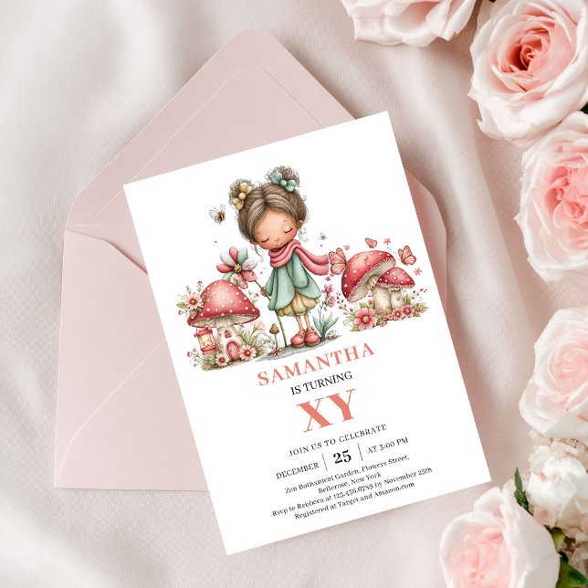 Twinkle Fairy 7-års födelsedags Pastell Rosa Blomm Inbjudningar (Twinkle Fairy 7th Birthday Pastel Floral Invitation)