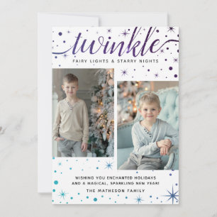 TWINKLE Falling Snö Mönster Lila och måltider Julkort