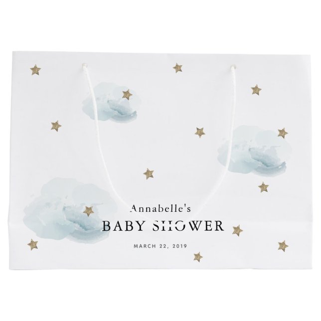 Twinkle Guld Stars & Blue Clouds Baby Shower (Baksidan)