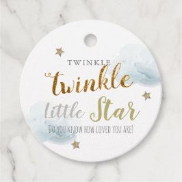 Twinkle Guld Stars & Blue Clouds Birthday Gåvor Etiketter
