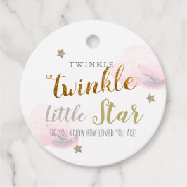Twinkle Guld Stars & Rosa Clouds Birthday Gåvor Etiketter