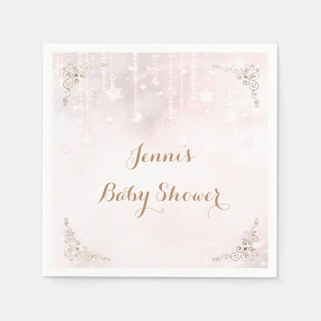 Twinkle lilla Stjärna Rosa Guld Baby Shower Pappersservett (Framsidan)